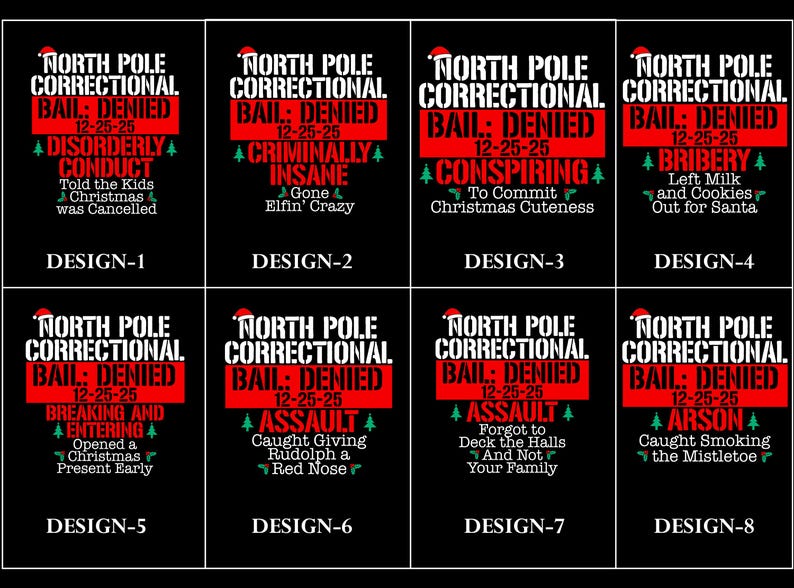 Matching Family Christmas Pajama Shirts, North Pole Correctional, Funny Group Christmas Pajamas, Holiday Tshirts, Xmas Pjs Adult Pyjama Tops image 2