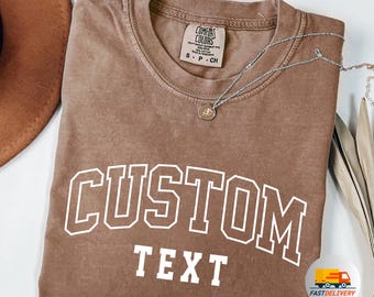 Camiseta personalizada, Camiseta personalizada Comfort Colors, Personaliza tu texto, Camiseta personalizada con letras universitarias, Camiseta personalizada para mujer, Regalo personalizado para mamá