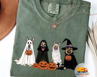 Halloween Geist Hunde Shirt, Schäferhund Halloween Shirt, Hund Spooky Shirt, Hund Halloween Shirt, Hundeliebhaber T-Shirt, Hundemama Geschenke