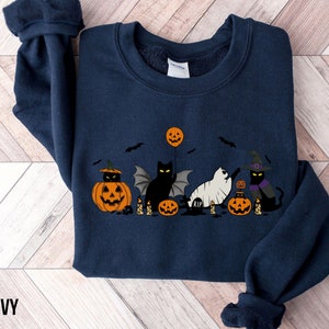 Cat halloween sweatshirt, ghost cat shirt, Halloween Sweater, Halloween Cat Shirt, Cat Lover Shirt, Black Cat Shirt, Spooky Season image 5