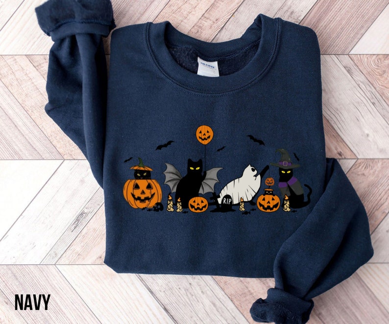 Cat halloween sweatshirt, ghost cat shirt, Halloween Sweater, Halloween Cat Shirt, Cat Lover Shirt, Black Cat Shirt, Spooky Season image 5