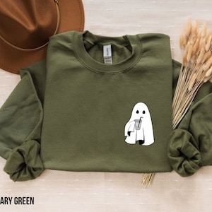 Cute Spooky Coffee Sweatshirt, Womens Ghost Sweatshirt, Spooky Season, Fall Coffee Lover Shirt, Halloween Party Shirt, Fall Graphic Shirt