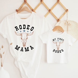 Western First Birthday Party Shirts for Family My First Rodeo T-Shirt Cowgirls 1st Birthday Outfit Cowboy Themed TShirts Rodeo Mama Tee