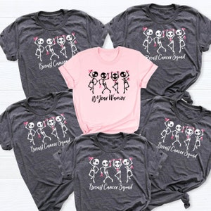 Breast Cancer Shirt, Dancing Skeletons Ribbon Breast Cancer Awareness Tee, Cancer Halloween Shirt,Breast Cancer Gift,Halloween Shirt