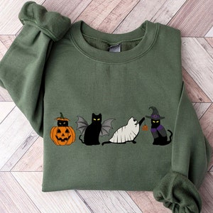 Katze Halloween Sweatshirt, Geist Katze Shirt, Halloween Pullover, Halloween Katzen Shirt, Katzen Liebhaber Shirt, schwarze Katze Shirt, Spooky Season