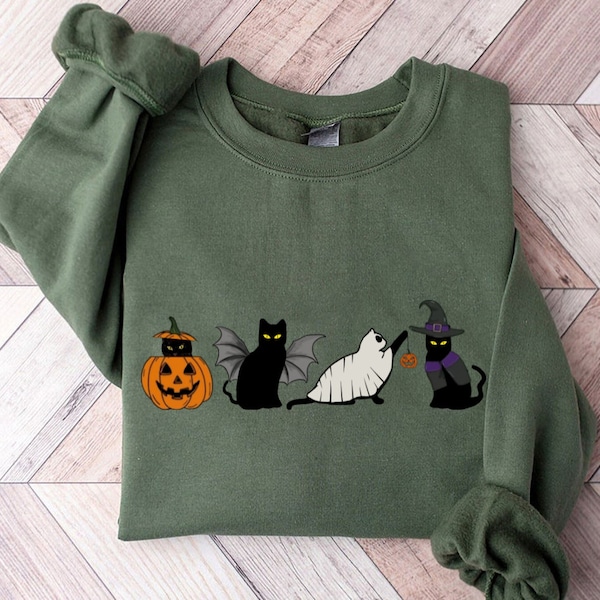 Cat halloween sweatshirt, ghost cat shirt, Halloween Sweater, Halloween Cat Shirt, Cat Lover Shirt, Black Cat Shirt, Spooky Season