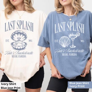 Magliette da addio al nubilato Last Splash, maglietta da addio al nubilato sulla spiaggia, maglietta personalizzata da addio al nubilato sulla costa, magliette comode con colori estetici da pescatore per feste di nozze