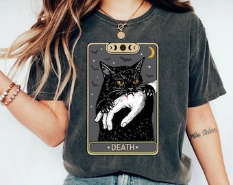 Black Cat Comfort Colors® Shirt, Tarot card Death T-Shirt, Witchy Cat Shirt, Spooky Cat Gift, Halloween Black Cat Shirt, Cat Lover Gift