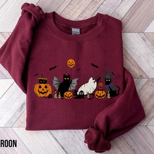 Cat halloween sweatshirt, ghost cat shirt, Halloween Sweater, Halloween Cat Shirt, Cat Lover Shirt, Black Cat Shirt, Spooky Season image 3