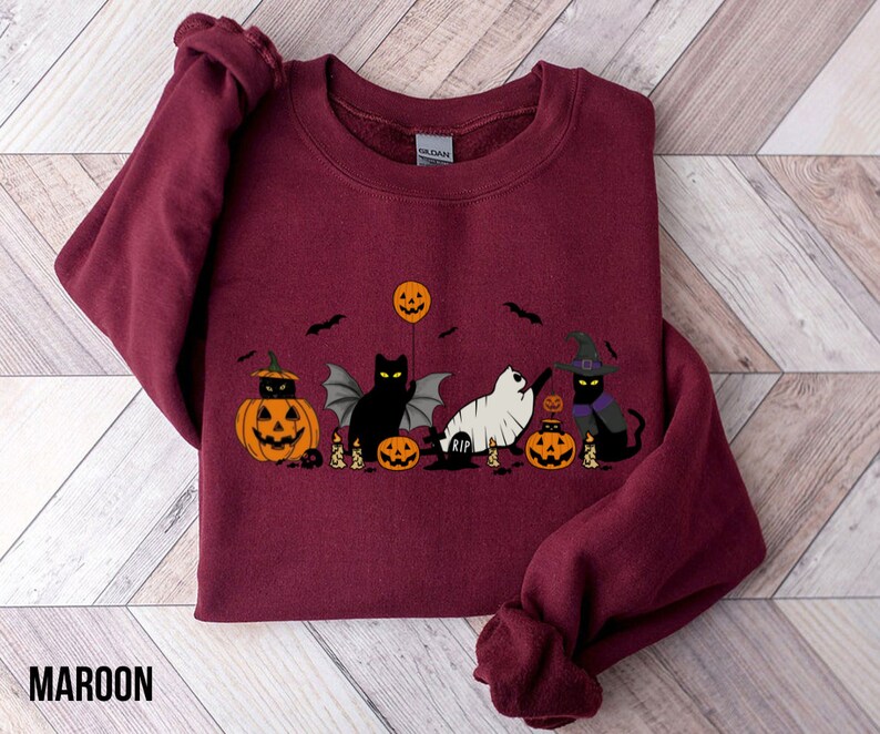 Cat halloween sweatshirt, ghost cat shirt, Halloween Sweater, Halloween Cat Shirt, Cat Lover Shirt, Black Cat Shirt, Spooky Season image 3