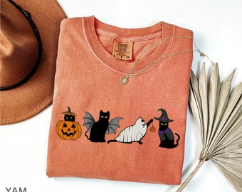 Camisa de gato fantasma, camiseta de fantasma de gato Comfort Colors®, camisa linda de amantes de los gatos, Halloween fantasma retro, camiseta de gato de Halloween, regalo de temporada espeluznante