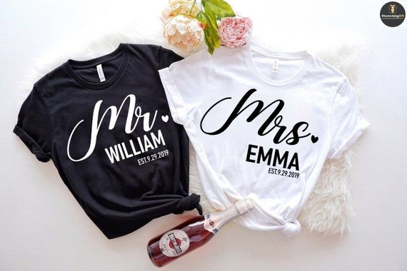 Camisa de Sr. y Sra. Sr. y Sra. Camisa Recien Casada Camisa de Luna de Miel Camisa de Boda Camisas de Esposa y Hubs Camisas de Recien Casados Camisas de Pareja