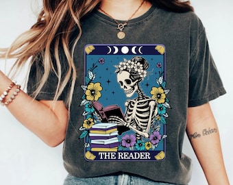 The Reader Tarot Card SVG, The Reader Tarot Card PNG, Book Lover Tarot Card, Book Addict Png, Bookish Png, Book Clipart, Skeleton Reading