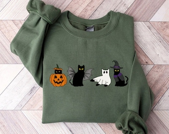 Cat halloween sweatshirt, ghost cat shirt, Halloween Sweater, Halloween Cat Shirt, Cat Lover Shirt, Black Cat Shirt, Spooky Season