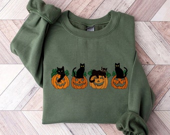 Halloween Sweatshirt, Cat Sweatshirt, Ghost Shirt, Halloween Sweater, Halloween Cat Shirt, Cat Lover Shirt, Black Cat Shirt, Spooky Season