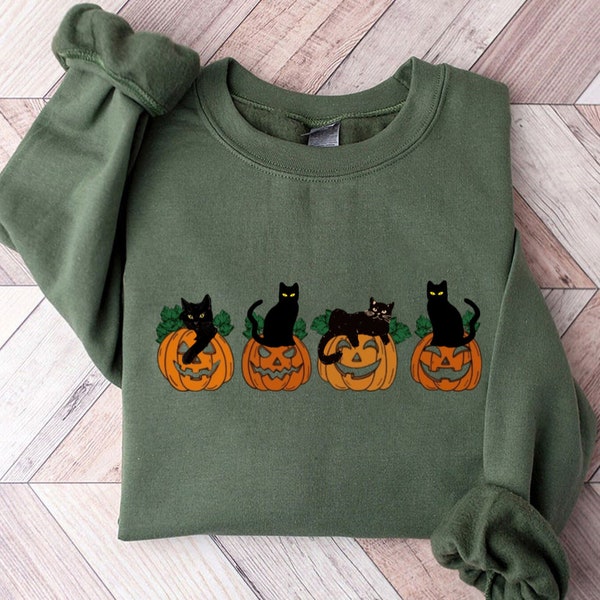 Halloween Sweatshirt, Cat Sweatshirt, Ghost Shirt, Halloween Sweater, Halloween Cat Shirt, Cat Lover Shirt, Black Cat Shirt, Spooky Season
