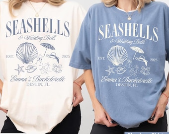 Muscheln und Hochzeitsglocken Strand Bachelorette Shirt, Strand Muschel Shirt, Benutzerdefinierte Komfort Farben Bachelorette Shirts, Strand Cover up Shirt