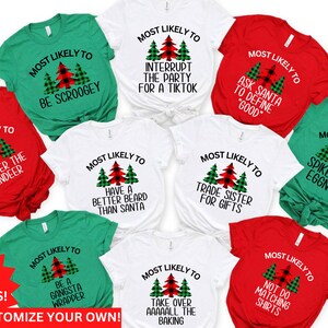 Family Christmas Shirts, Most Likely to, Funny Christmas Party, Matching Christmas Shirt, Custom Group Shirt, Buffalo Plaid Pajama Shirts