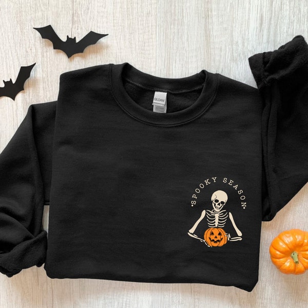 Spooky Season sweatshirt, minimal Halloween sweater, Skeleton pocket sweatshirt, Skeleton graphic sweatshirt, halloween pajamas, tshirt