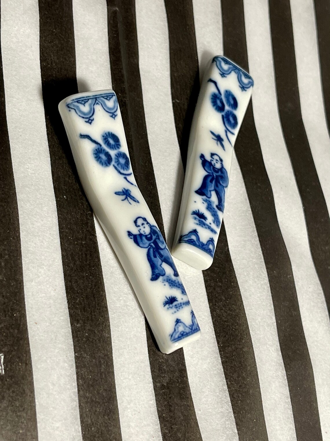 Japanese porcelain scene chopstick holders 2 Etsy