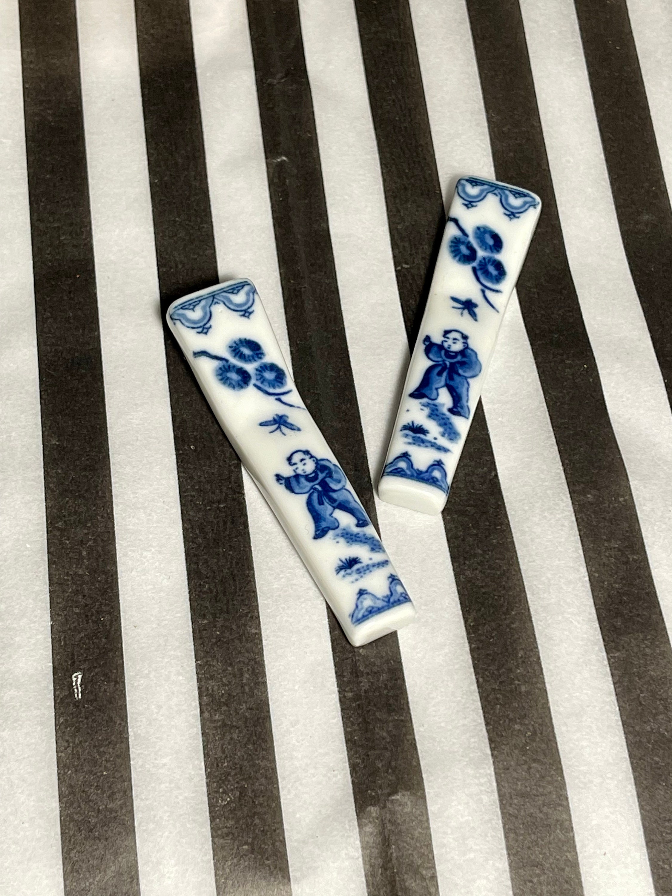 Japanese porcelain scene chopstick holders 2 Etsy
