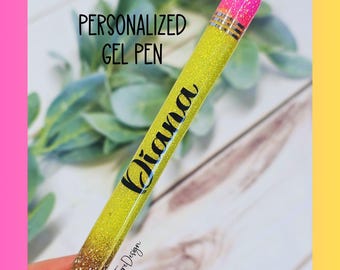 Personalized Glitter Gel Pen, Pencil Gel Pen, Teacher Appreciation Gift, Custom Pen, School Office Supplies, Cute Stationery