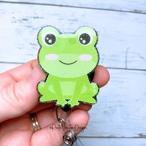 Frog Badge Reel, Cute Sitting Frog