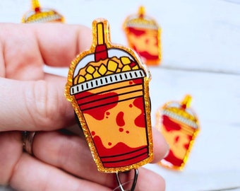 Mangonada Drink Badge Reel: Everyday ID Accessory