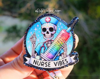 Nurse Vibes Badge Reel, Funny Heavy Duty Badge Reel, Interchangeable, Lanyard, RN, LVN, nursing badge reel, medical badge reel