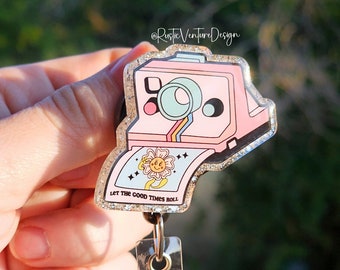 Retro Camera "Let the Good Times Roll" Badge Reel – Interchangeable or Permanent