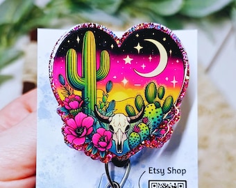 Desert Sunset Heart Badge Reel – Interchangeable or Permanent
