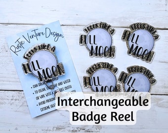 Full Moon Badge Reel, interchangeable,heavy duty badge reel, funny nurse badge reels, id badge custom, hospital badge reel, medical id badge