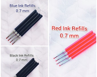 Gel Pen Refills 0.7 mm medium point, Glitter pen, office accessories, blue ink refills, black ink refills, red ink refills, retractable pen