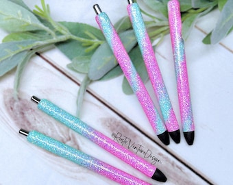 Teal and Pink Glitter Gel Pen: Personalized Epoxy Resin Pen