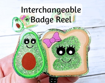 Avocado Toast Badge Reel | Glitter Retractable ID Holder with Bow Design for Nurses & Teachers