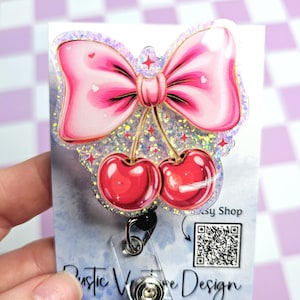 Cherry Bow Badge Reel: Coquette Retractable ID Badge