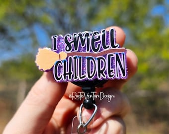 I Smell Children Badge Reel, Witch Sisters ID Holder, Interchangeable, Lanyard