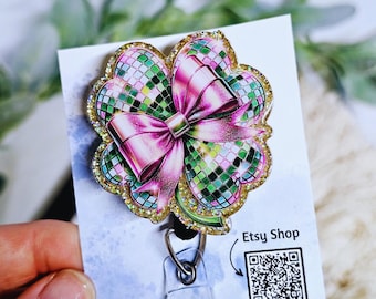 Disco Ball Clover Badge Reel: St. Patrick's Day ID Accessory