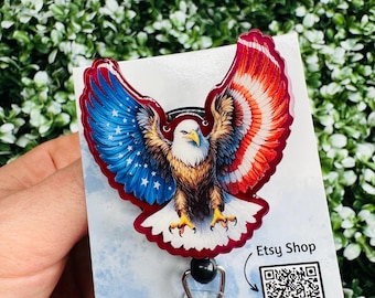 American Eagle Badge Reel: Patriotic Heavy Duty Retractable ID Holder