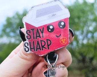 Handmade Sharps Container Badge Reel, Nurse Healthcare ID Holder Accessory