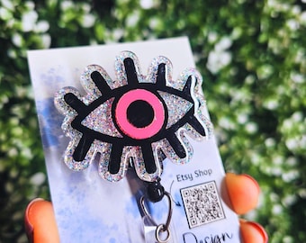 Pink Holographic Evil Eye Badge Reel
