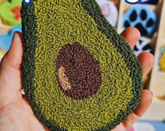 Avocado Mug Rug, Handcrafted punch needle fruit coaster