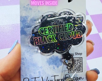 Black Cloud Glitter Badge Reel, Funny Nurse Healthcare Humor ID Holder