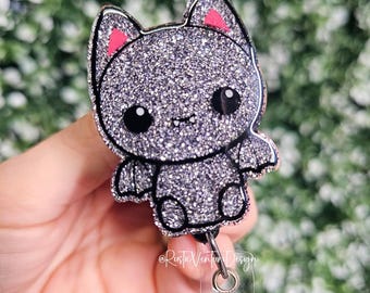 Baby Bat Badge Reel: Glitter ID Holder, Heavy Duty Lanyard