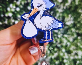 Blue Stork Badge Reel: L&D, NICU Badge Holder