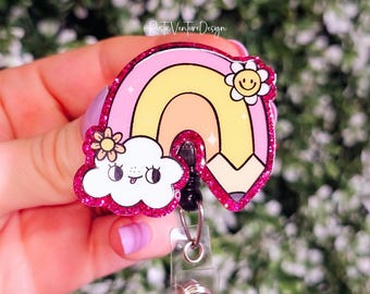 Rainbow Pencil Badge Reel: Teacher Appreciation Gift
