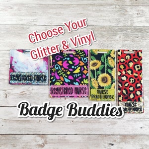 Horizontal Badge Buddy, Badge Reel, Personalized Badge Buddy, badge holder, badge buddy custom, ID holder, glitter, medical badge reel