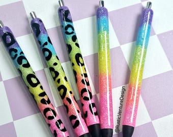 Leopard Rainbow Glitter Gel Pen: Personalized Refillable Resin Pen