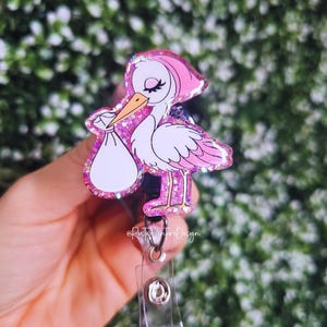Pink Storch Abzeichen Reel: L & D, NICU Nurse Namenshalter
