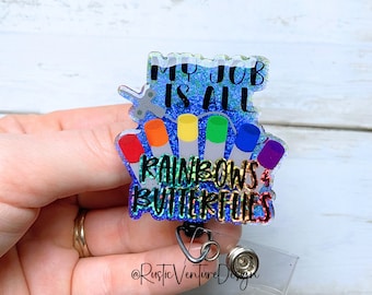 Rainbow Butterflies Badge Reel, Sarcastic Nurse Phlebotomy ID Holder, Healthcare Worker Clip